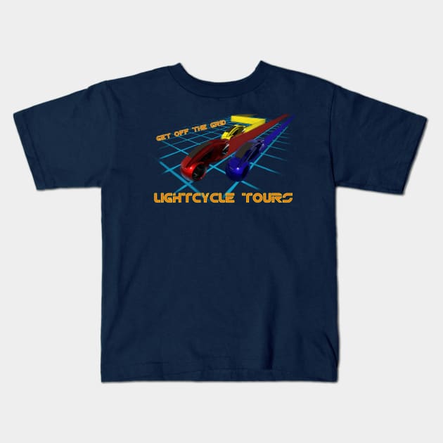 Lightcycle Tours Kids T-Shirt by DistractedGeek